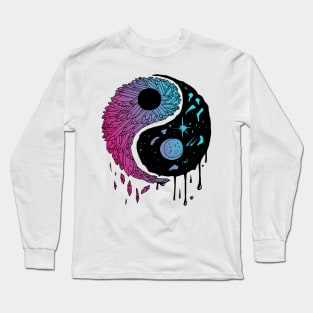 2nd Dual Color Yin Yang Crystals and The Night Sky Long Sleeve T-Shirt